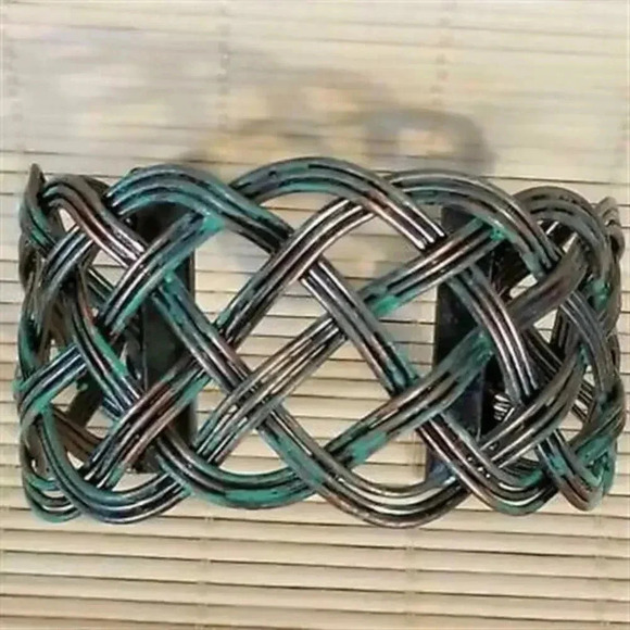 Hand Painted Distressed Patina Steampunk Antiqued Copper Braided Cuff Bracelet - Picture 4 of 6